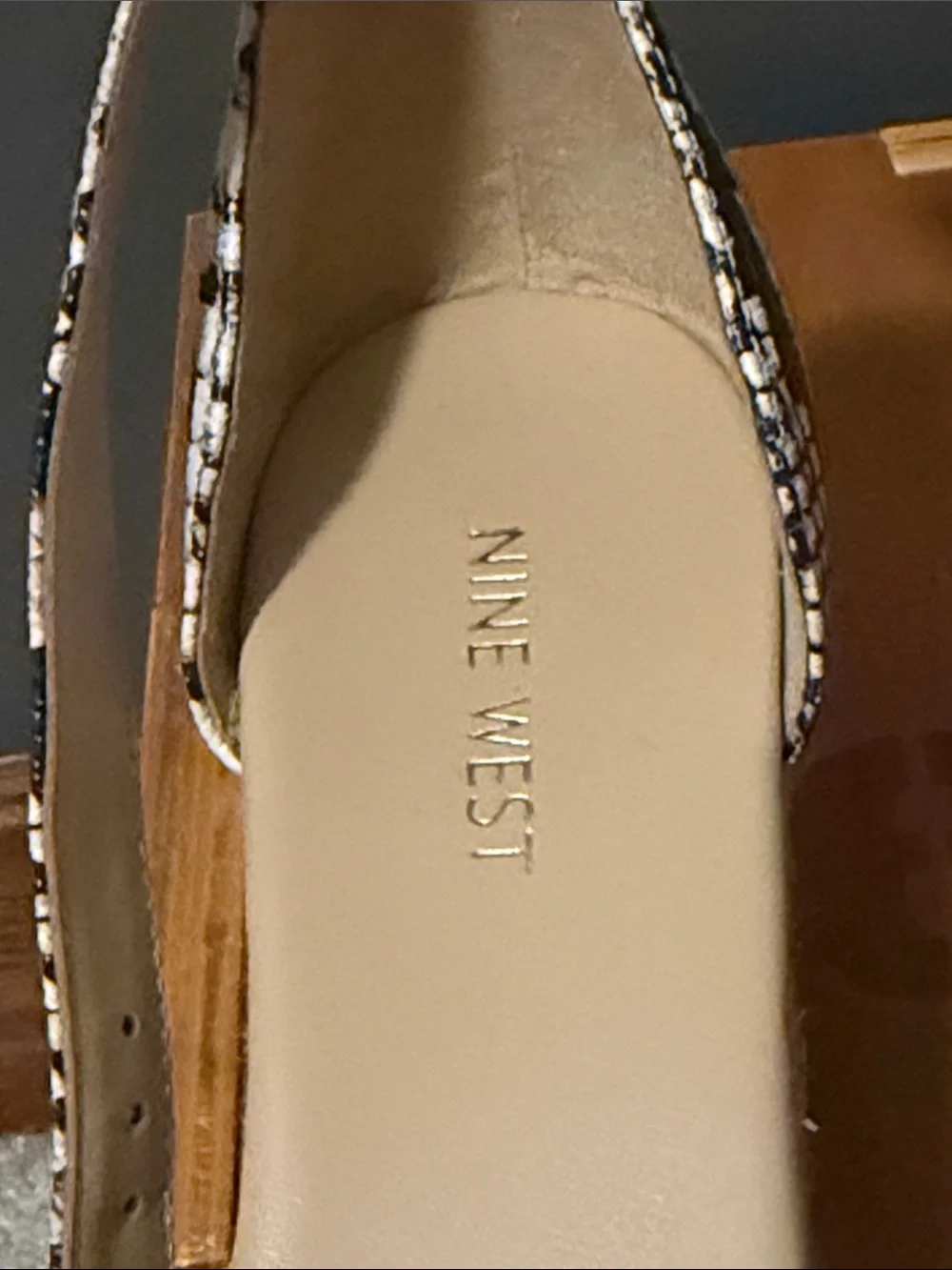 Wedge Espadrille Sandals in Beige with Snakeskin Ankle Strap